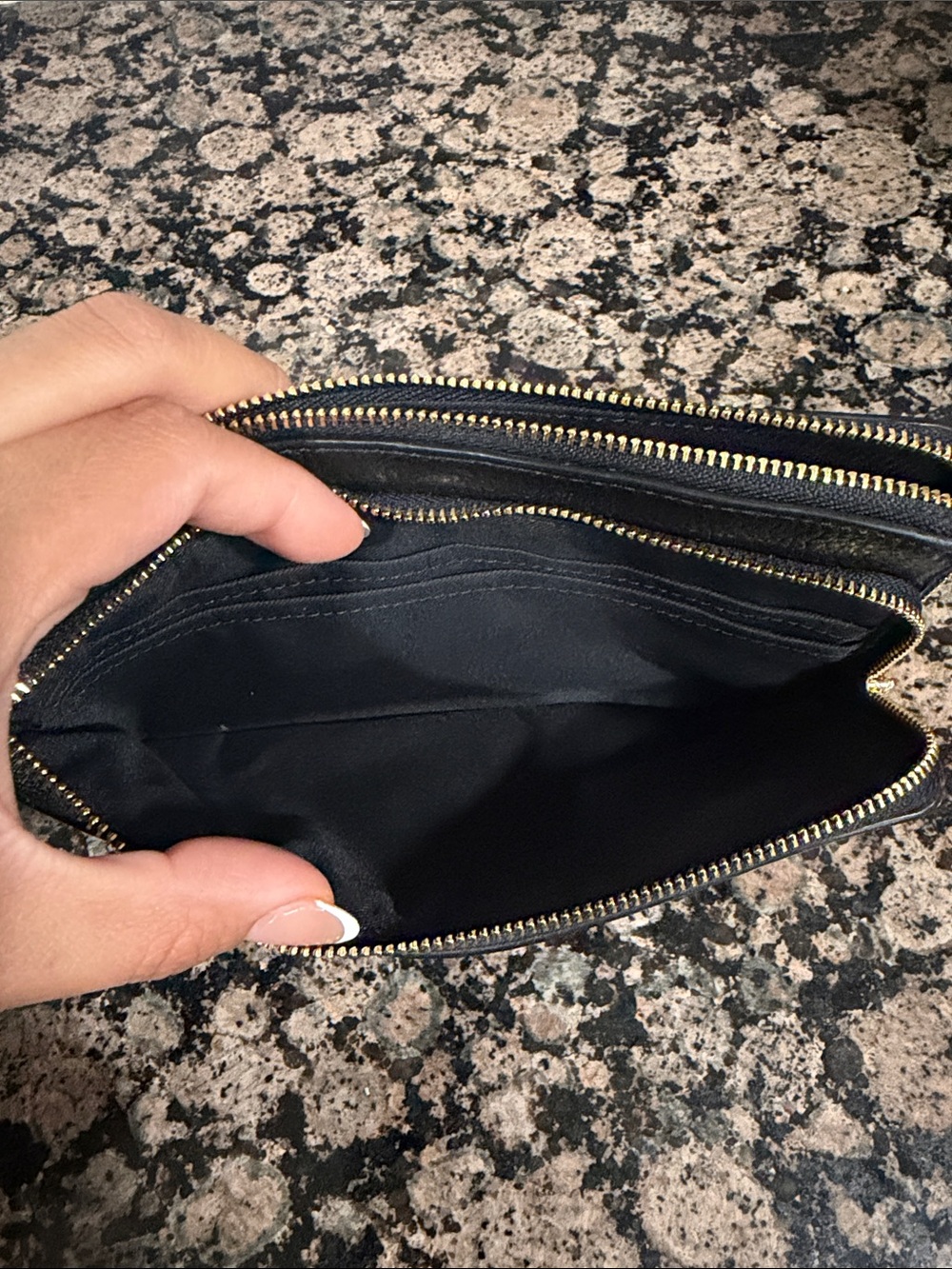 Coach Brown/Black Signature double zipWristlet with Gold Hardware - Picture 6 of 7